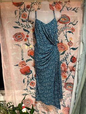 Nina Britton Teal Speckled Ruched Midi Dress